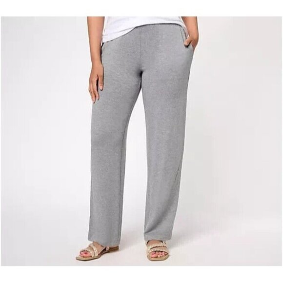 Susan Graver Reg Textured Jersey Stovepipe Pants Heather Grey,X-Small A607353 - Picture 1 of 1